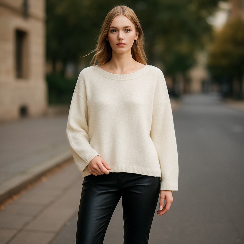 NWOT FRENCH Open Stitch Knit Sweater Beige Slouchy SZ-M/L